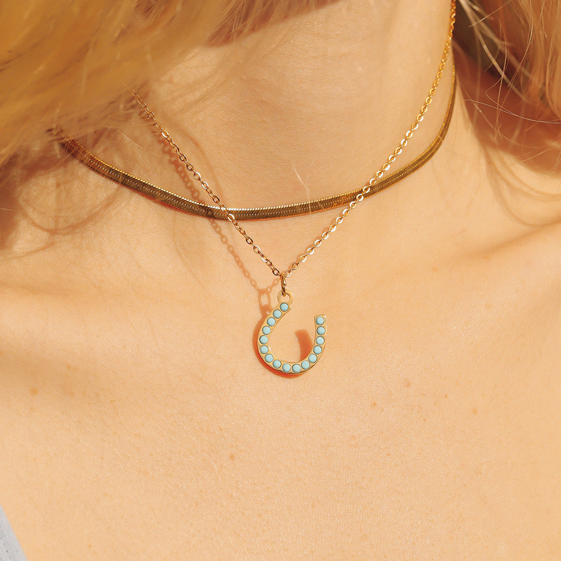 Turquoise Stone Horseshoe Charm