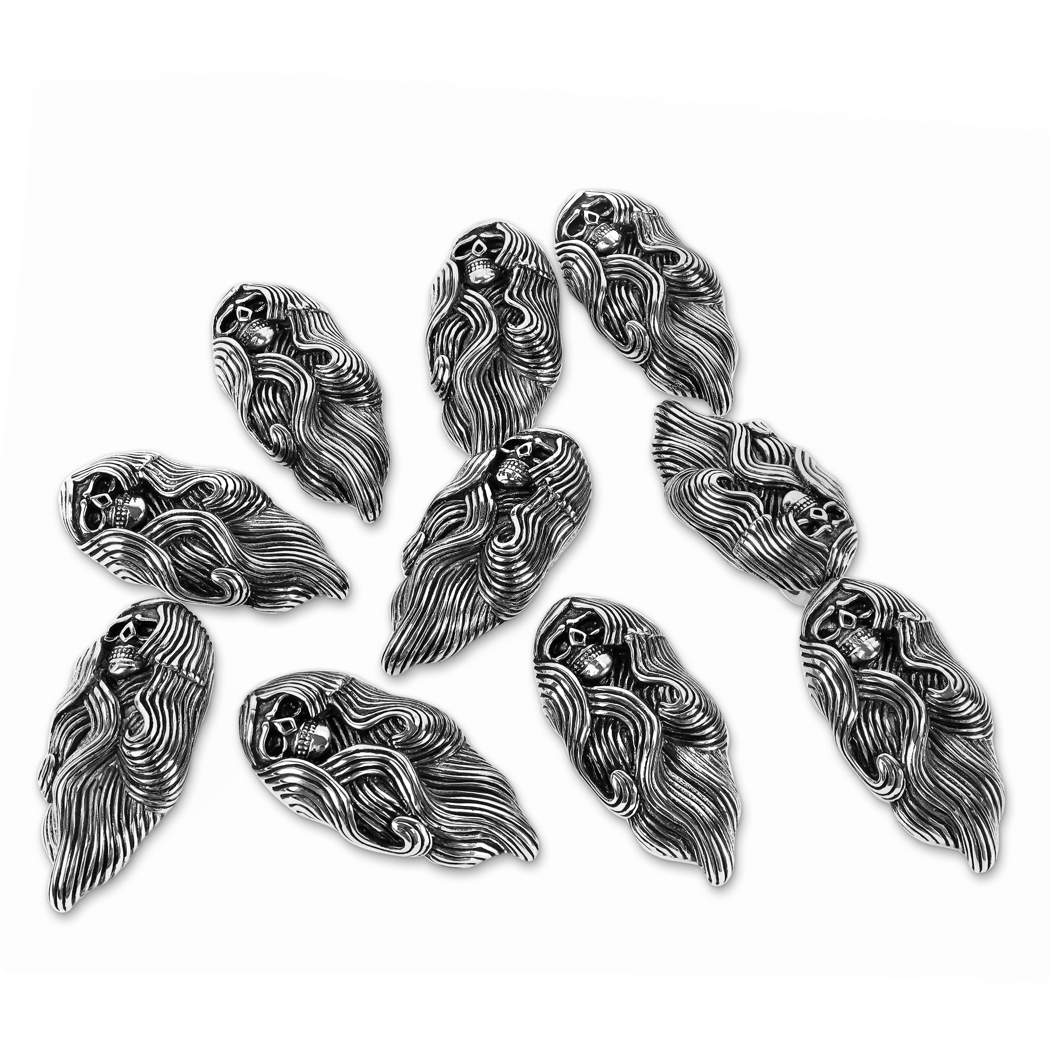 10 Pack - Stainless Steel Large Long Hair Skull Pendant / PDL2003