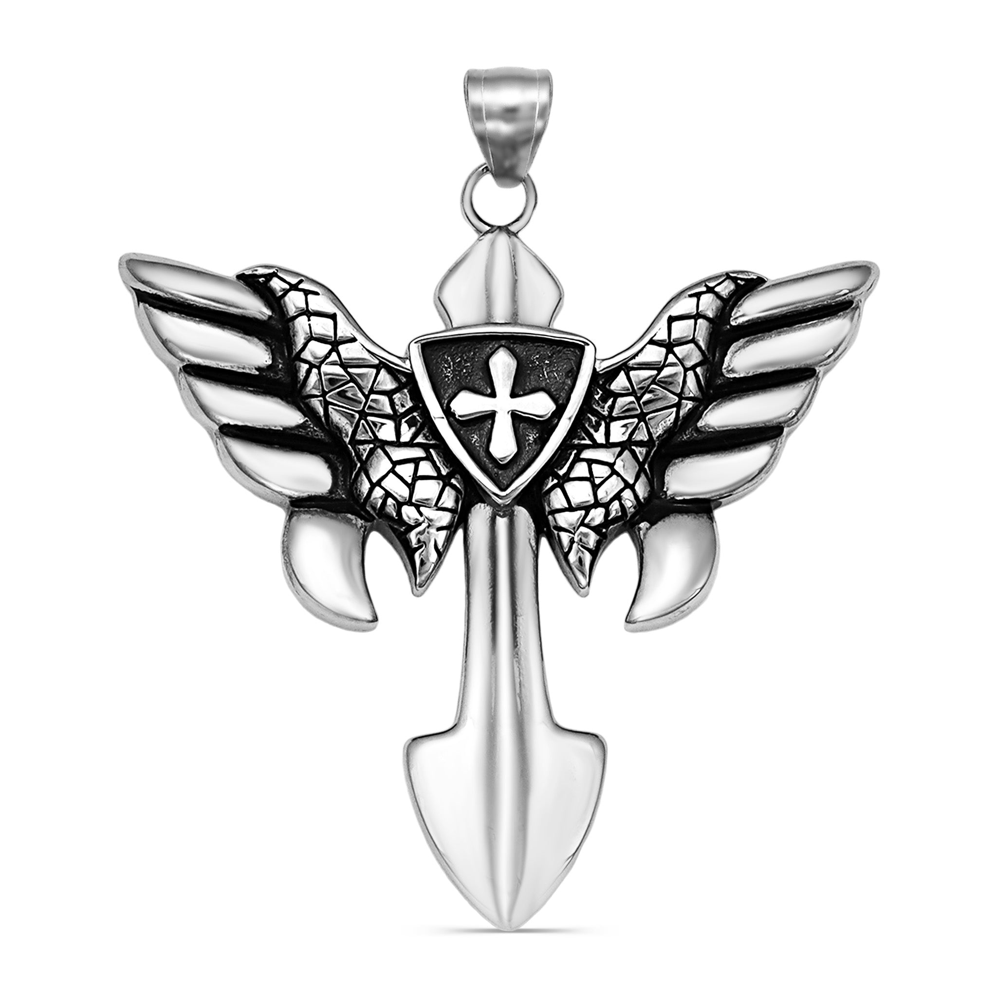 Stainless Steel Cross With Wings Pendant / PDL2008