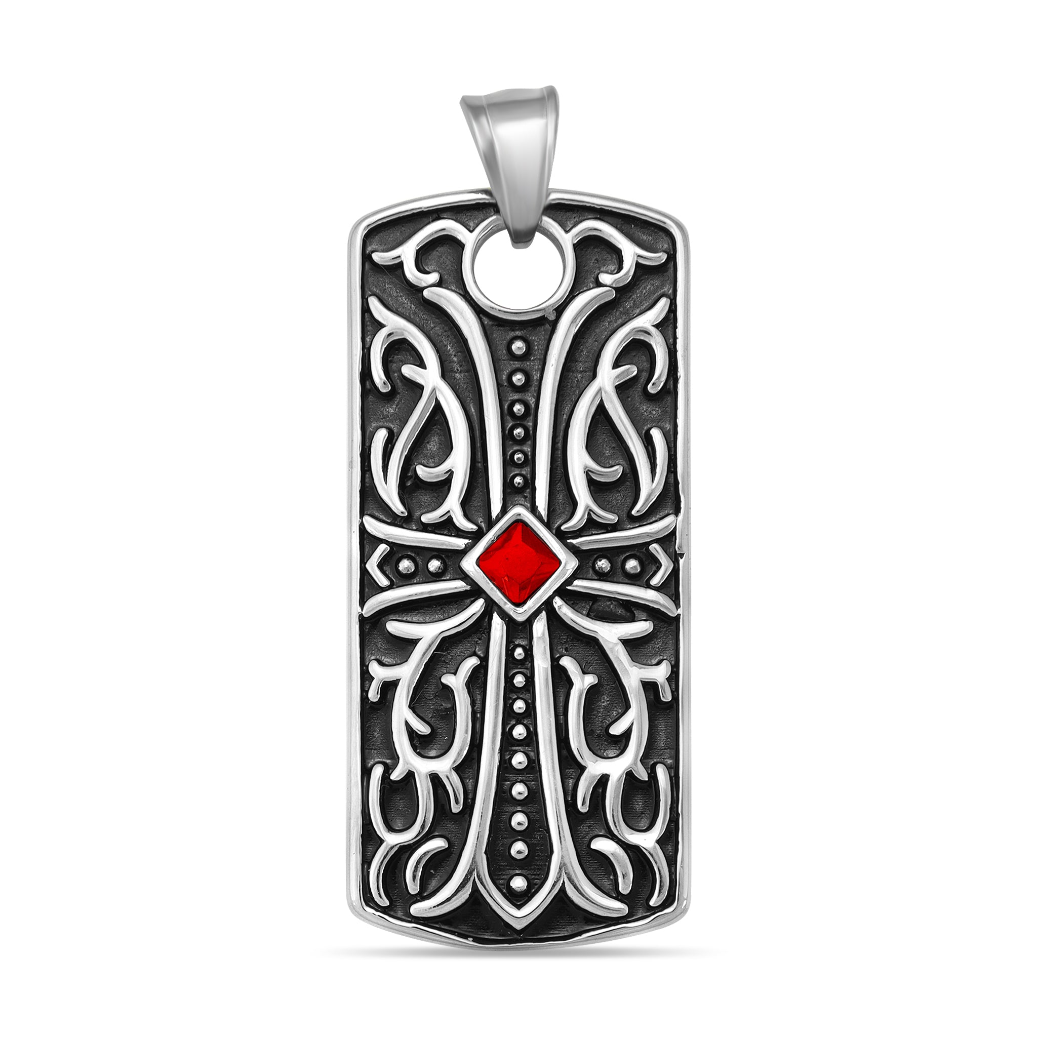 Large Red CZ Cross Stainless Steel Pendant / PDL2010