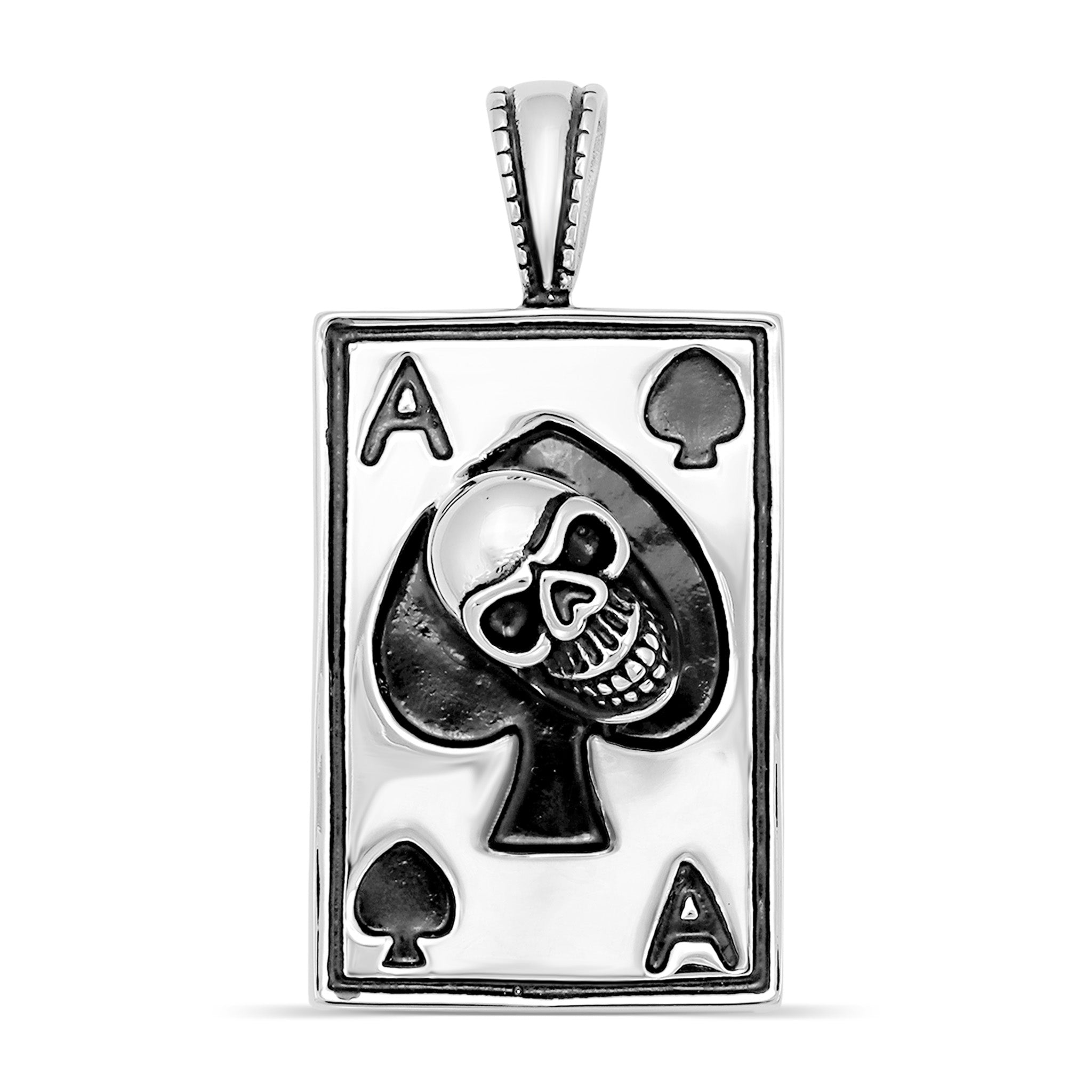 Stainless Steel Large Ace Of Spades With Skull Center Pendant / PDL2020