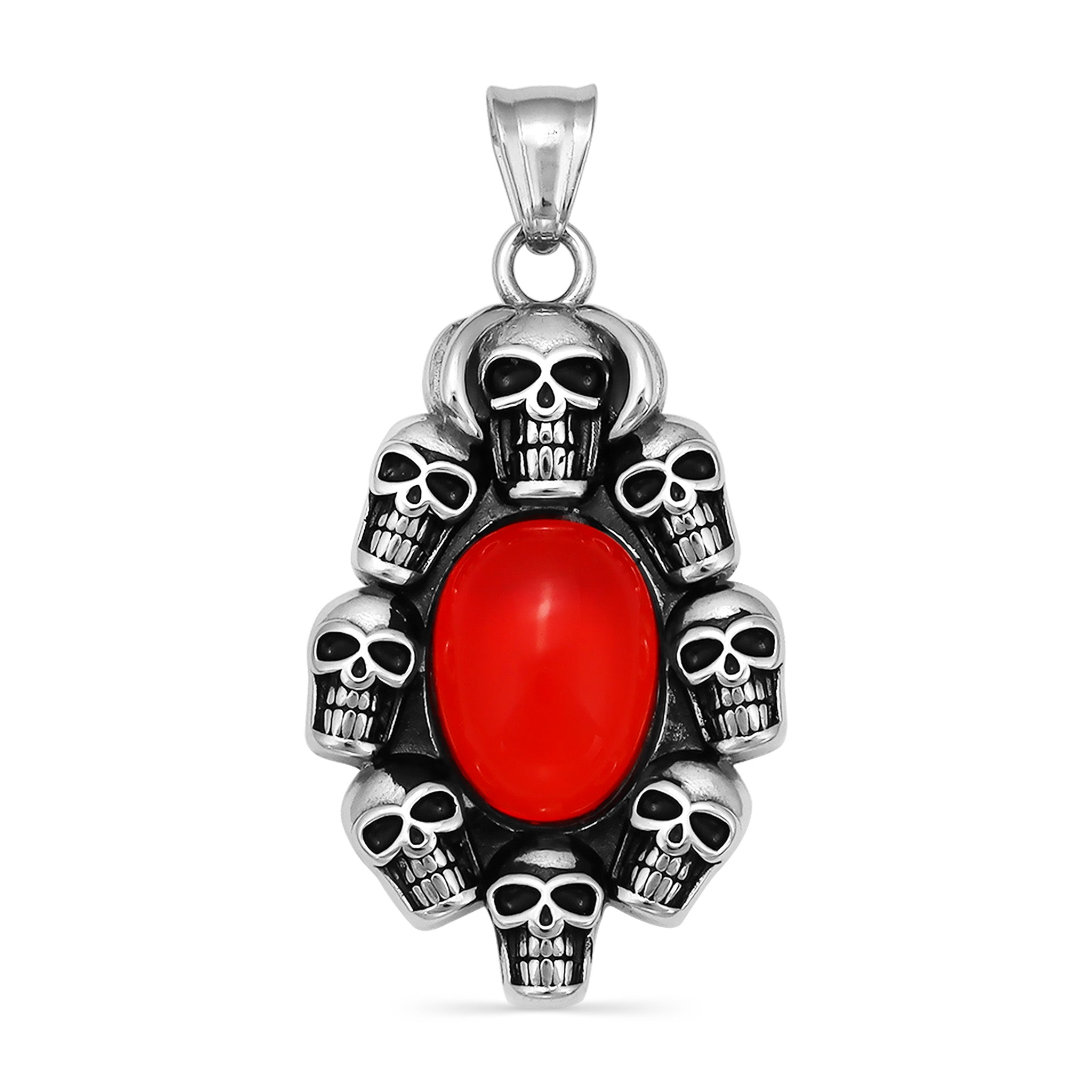 Stainless Steel Skulls With Red Glass Center Pendant / PDL2021