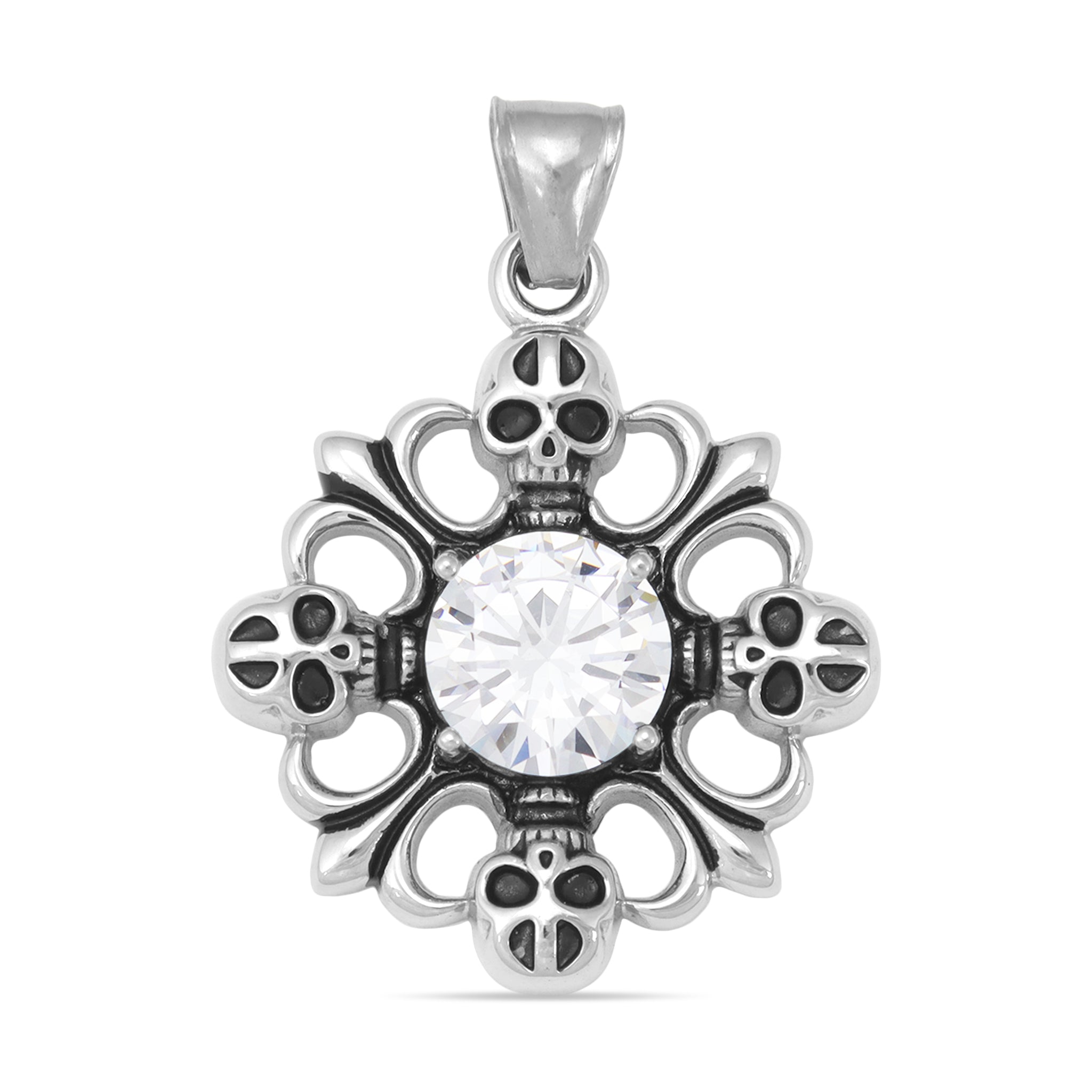 Stainless Steel Fleur De Lis And Skulls With CZ Center Pendant / PDL2022