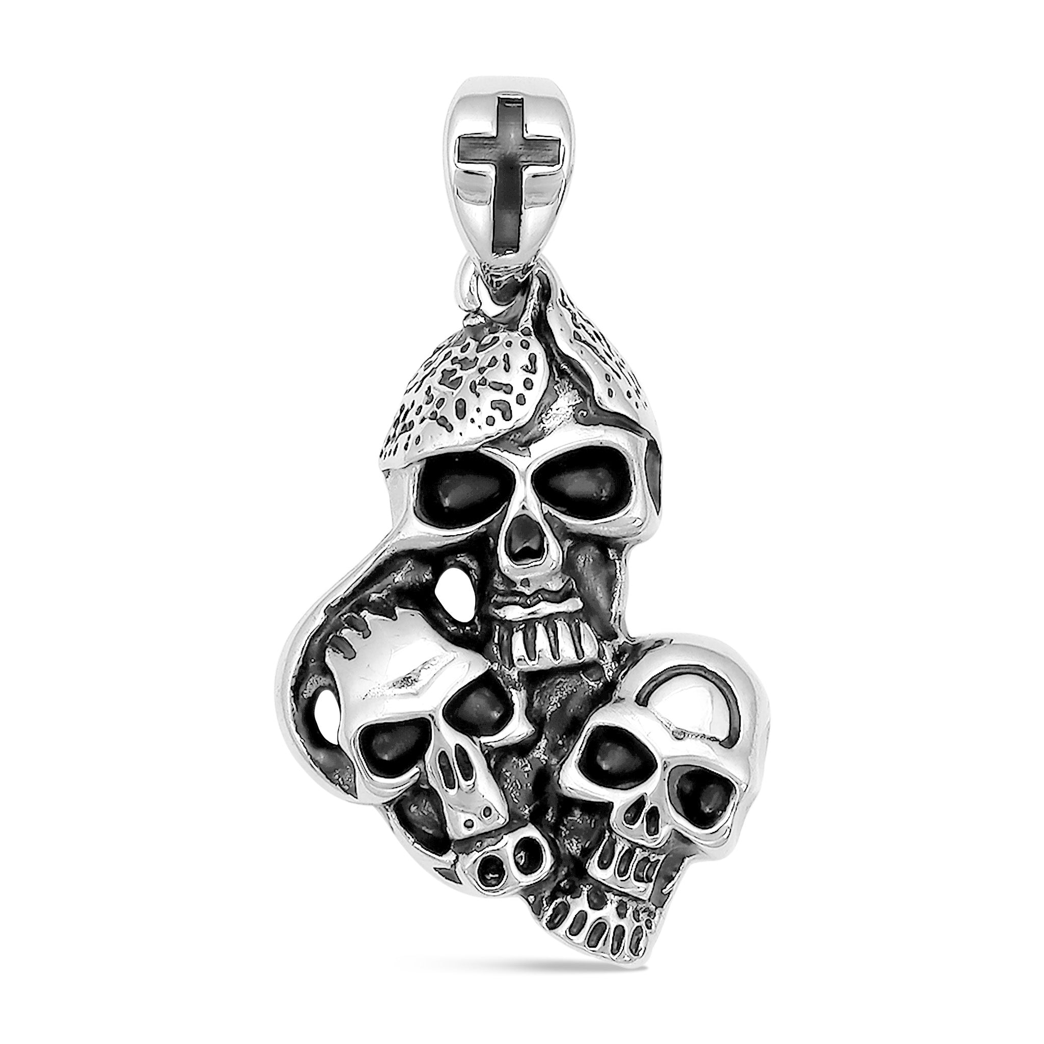 Stainless Steel Three Skulls With Black Cross Pendant / PDL2030