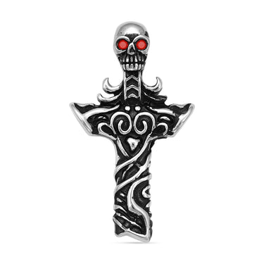 Pendant croix crâne à yeux rouges en acier inoxydable/PDL2038