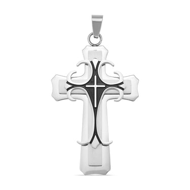 Stainless Steel And Black Layered Cross Pendant / PDL9003