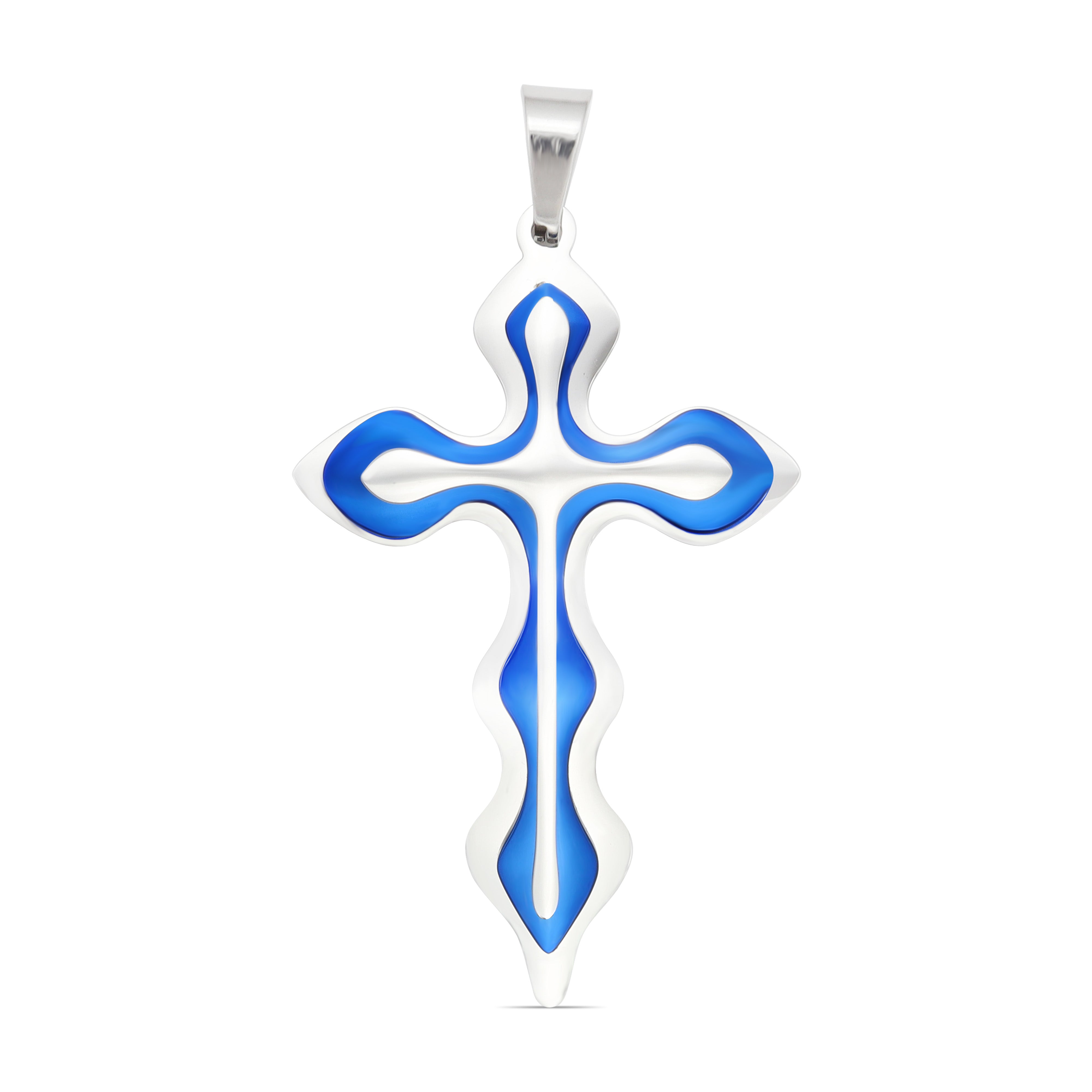 Stainless Steel And Blue Triple Layer Cross Pendant / PDL9013