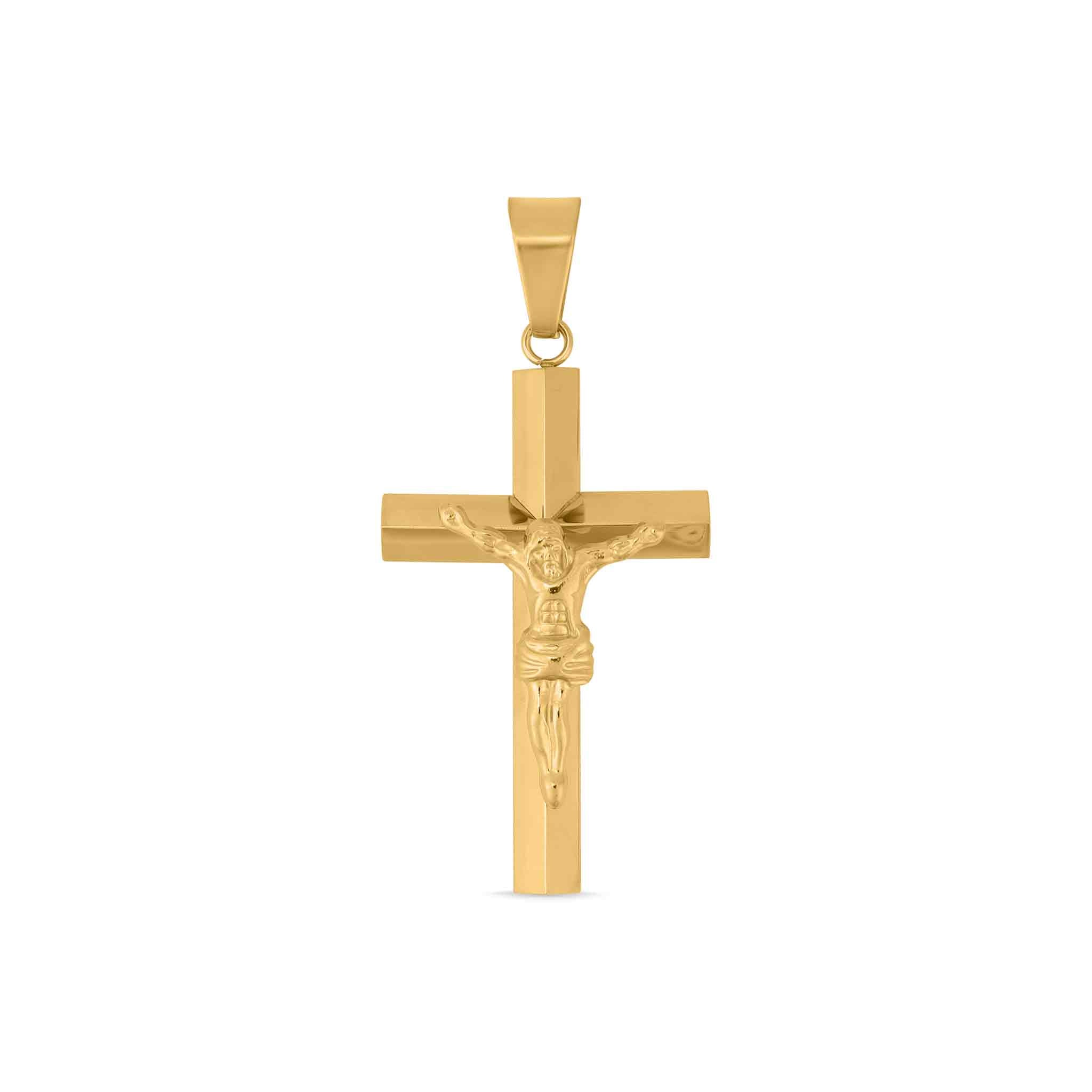 18K Gold PVD Coated Medium Crucifix Cross Stainless Steel Pendant / PDL9018