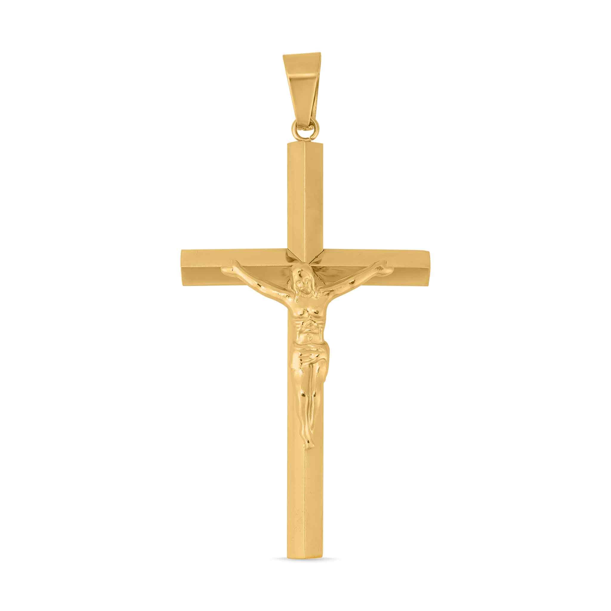 18K Gold PVD Coated Large Crucifix Cross Stainless Steel Pendant / PDL9019