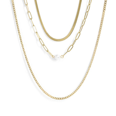 45 PC 18K Gold PVD Pearl Layered Halskette Set/Bnd0031