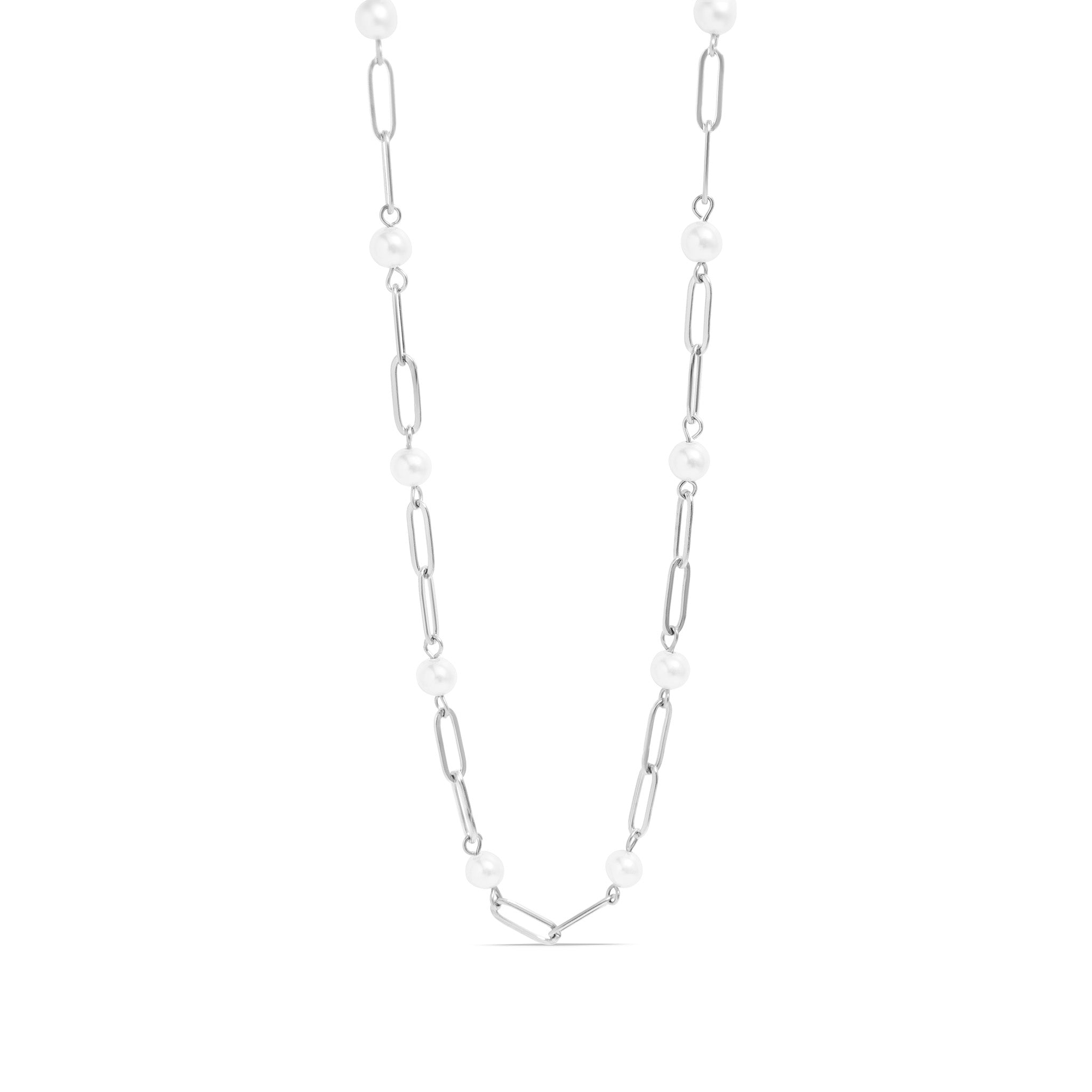 Paperclip Chain and Pearl Station Necklace