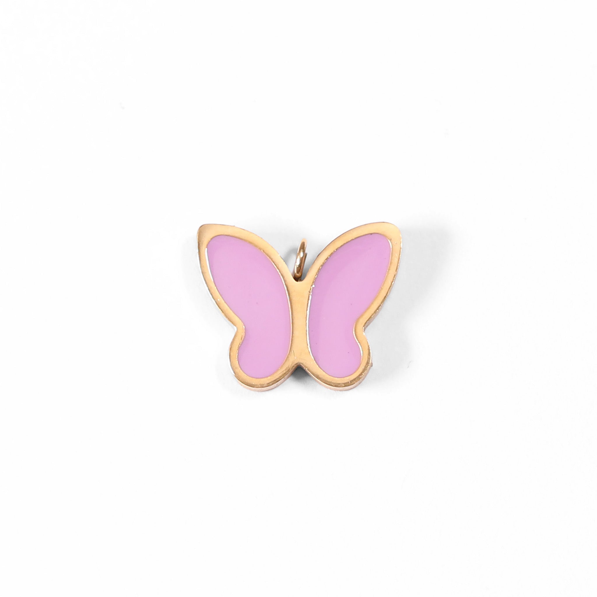 18K Gold PVD Stainless Steel Epoxy Pink Butterfly Charm / PDL0071