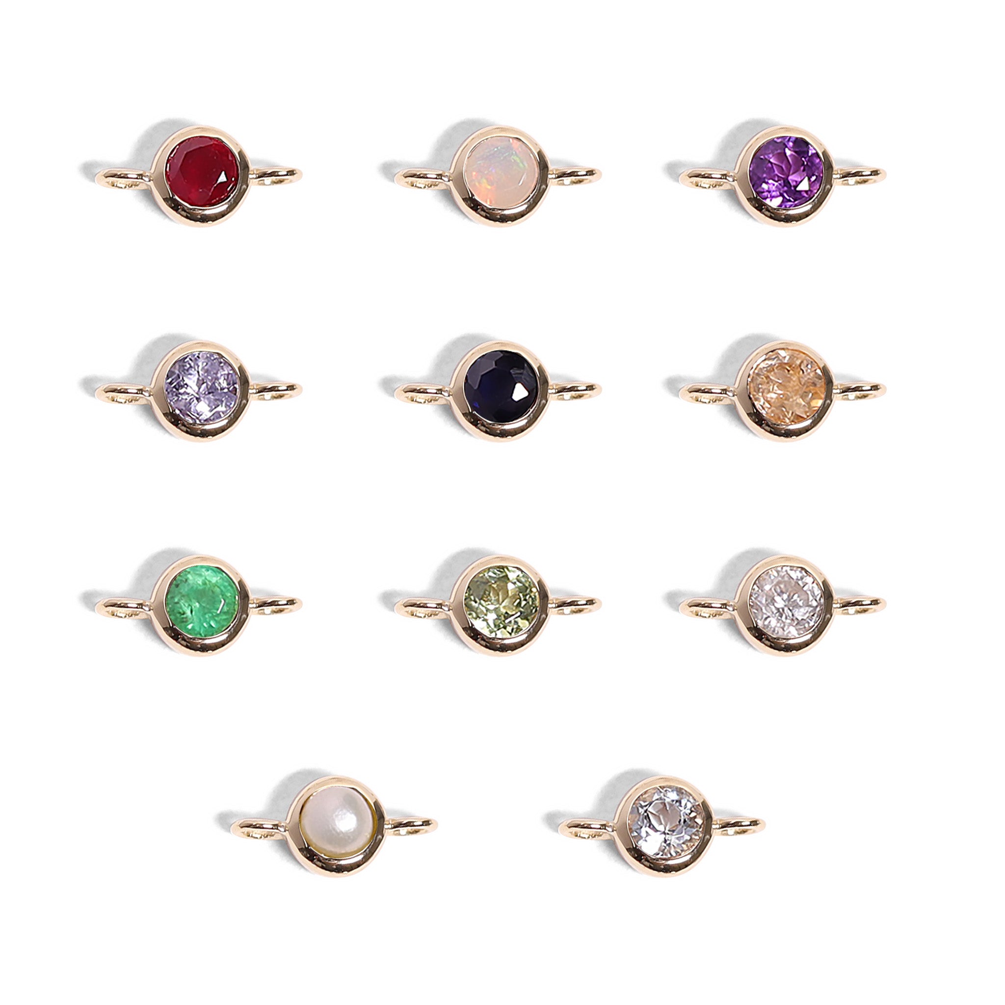 14K Solid Gold Birthstone Connector Charms for Permanent Jewelry / PMJ1030