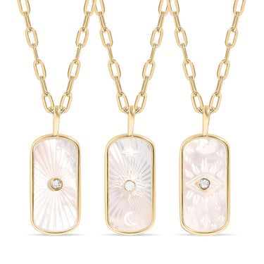 Mother of Pearl Starburst Mystical Paperclip Chain Pendant Necklaces