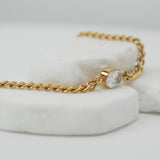 Wholesale jewelry 18K Gold PVD Stainless Steel Oval CZ Stone Curb Chain Bracelet- gold video