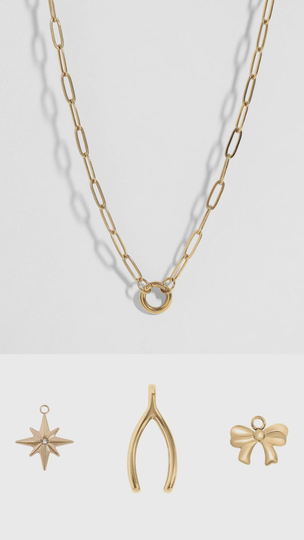 Video showing Paperclip Charm Holder Necklace with different charms 