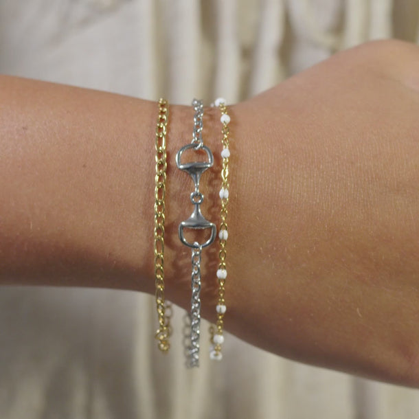 18K Gold PVD Stainless Steel Horsebit Bracelet / BRJ1146- Silver video 
