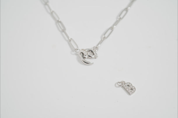 18K Gold PVD Paperclip CZ Carabiner Charm Holder Necklace