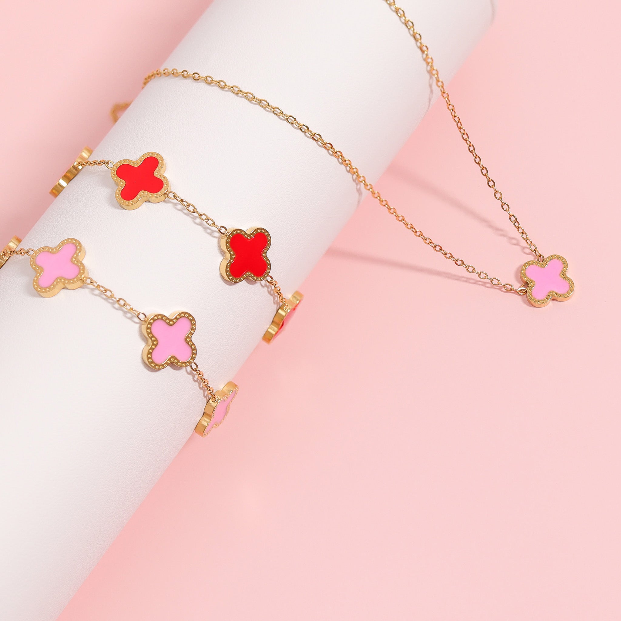 18K Gold PVD Stainless Steel Lucky Clover Charm Necklace / CHN0046