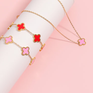 18K Gold PVD Stainless Steel Lucky Clover Charm Necklace / CHN0046