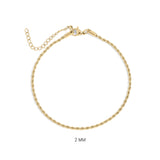 18K Gold PVD Stainless Steel Coated Rope Chain Bracelet/Anklet