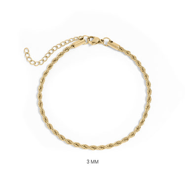 18K Gold PVD Stainless Steel Coated Rope Chain Bracelet/Anklet