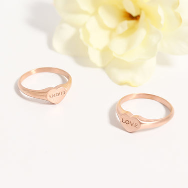 Amour and Love Signet heart ring rose gold