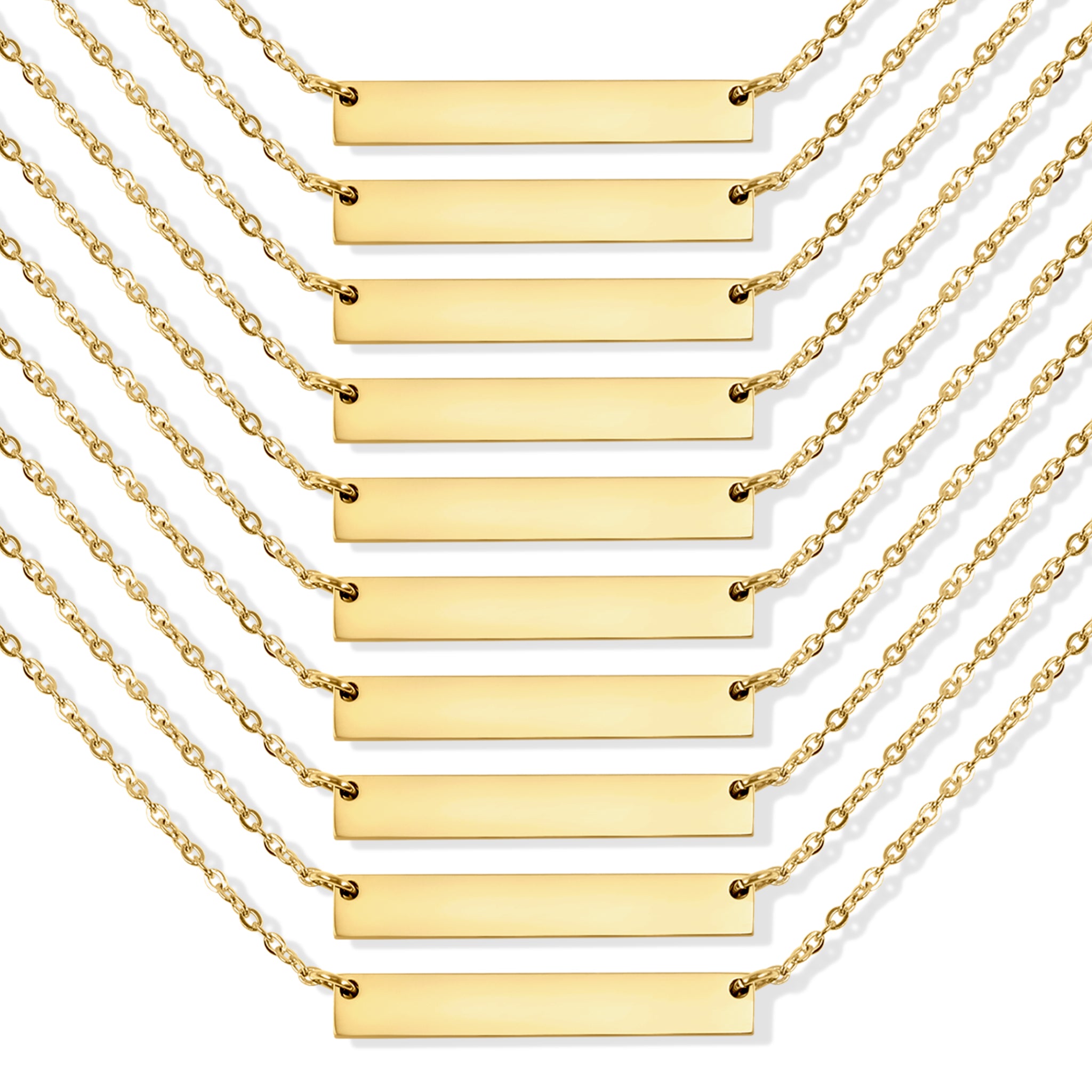 10 Pack - 18K Gold PVD Coated Stainless Steel Blank Polished Bar Necklace / SBB0019
