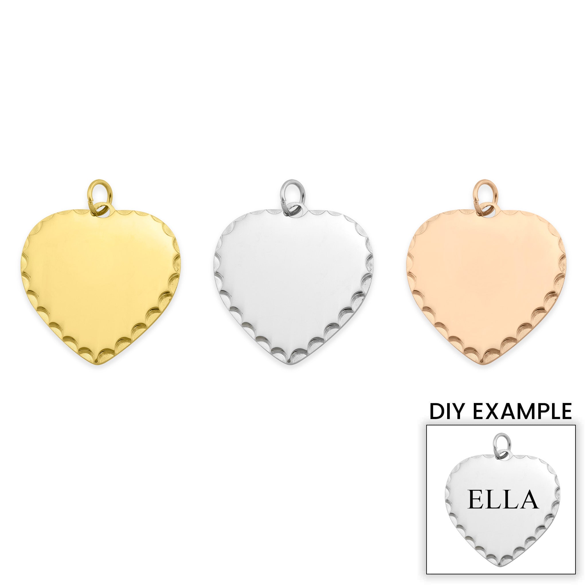 Scalloped Edge Blank PVD Coated Stainless Steel Heart Pendant / SBB0051
