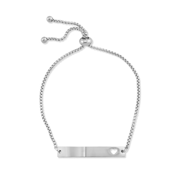 Flat Adjustable Heart Cutout Stainless Steel Bar Bracelet / SBB0322