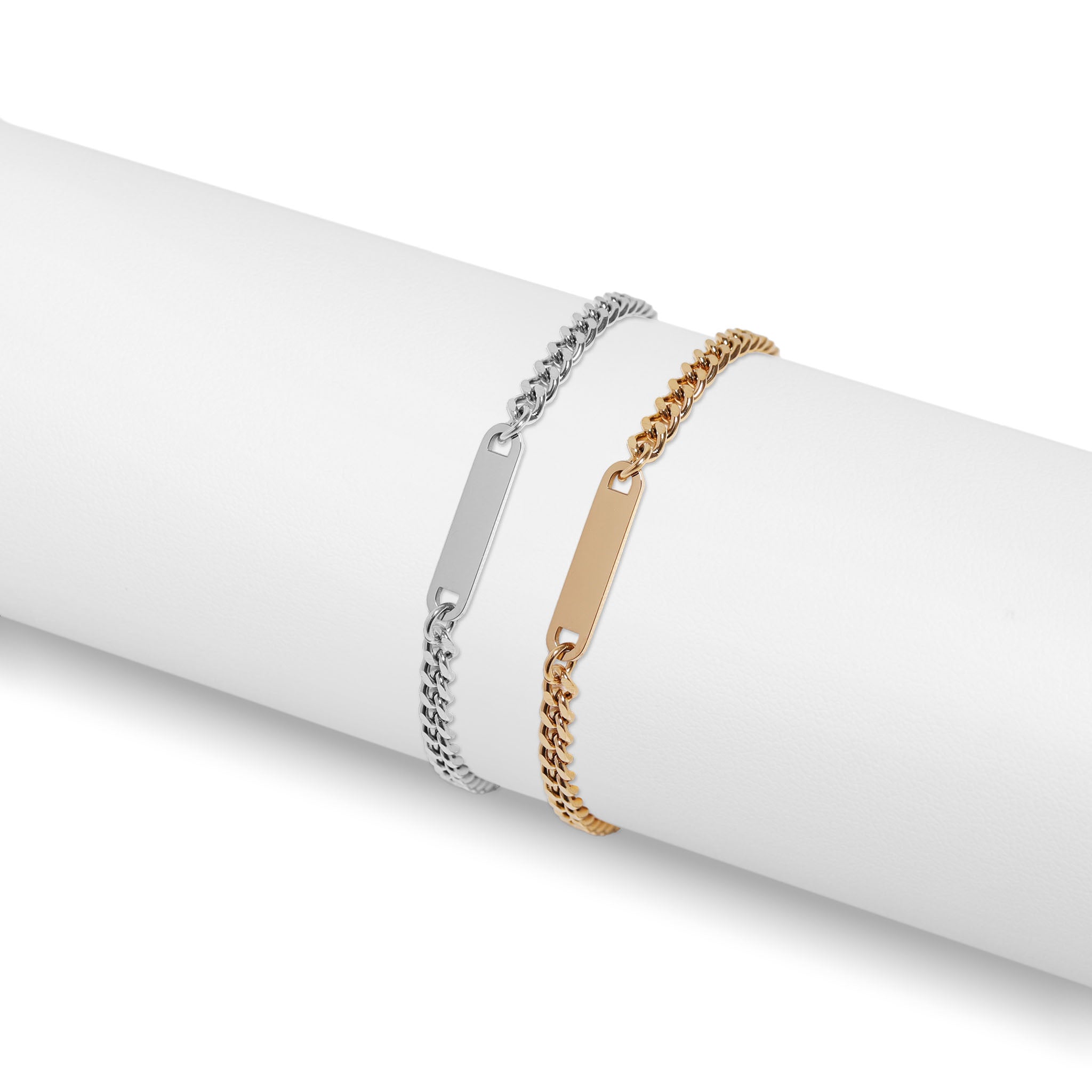 Stainless Steel Engravable Curb Chain Bar Bracelet 