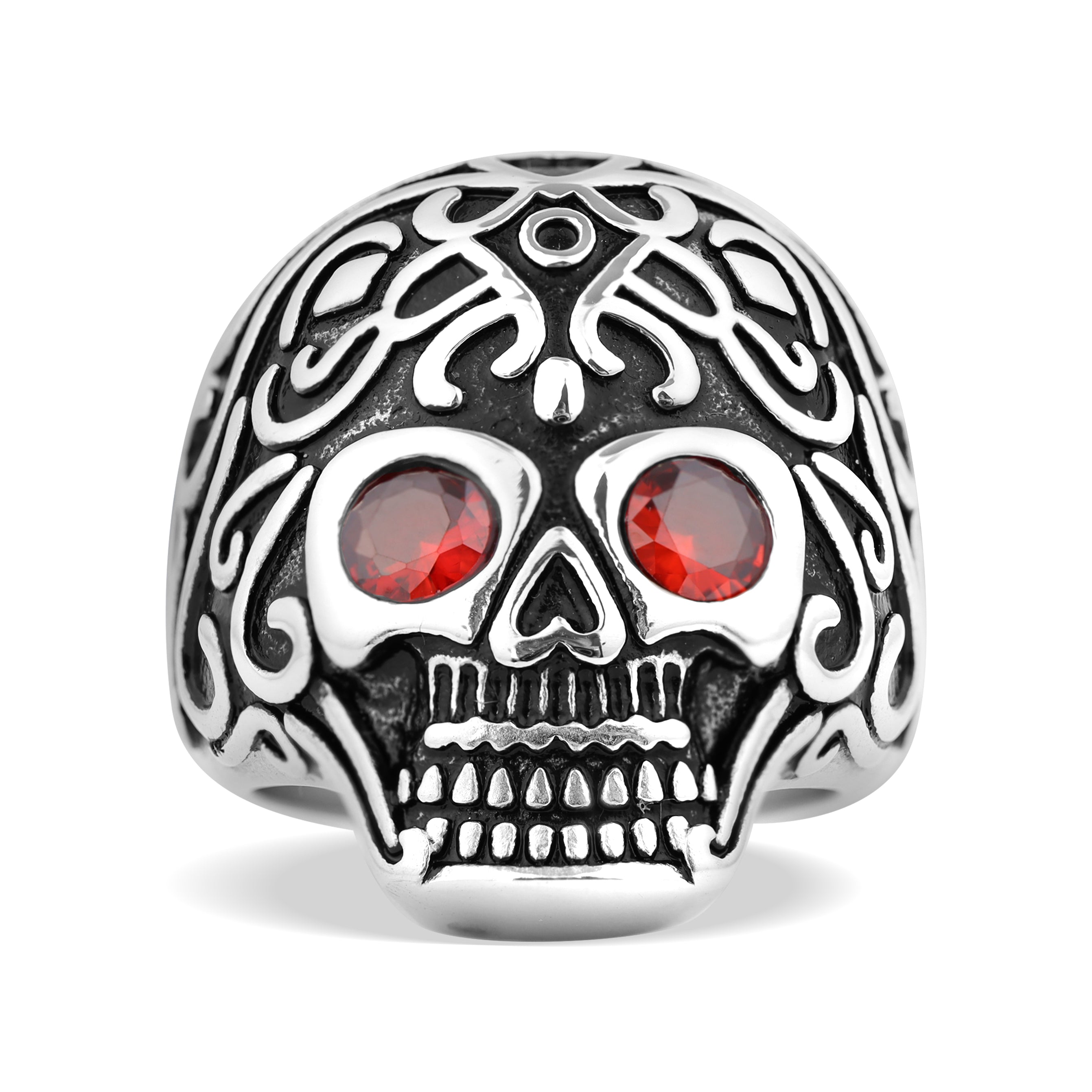 Detailed Skull With Red CZ Eyes Stainless Steel Polished Ring Size 11 / SCR0000