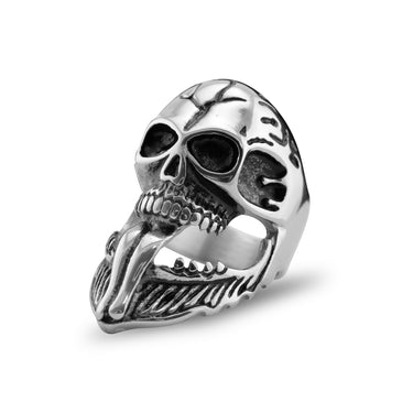 Bague en acier inoxydable du crâne barbu poli/diss0009