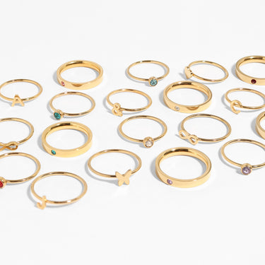 18K Gold PVD Stainless Steel Birthstone Engravable Stacking Ring