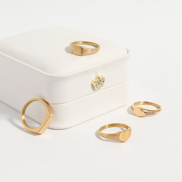 18K Gold PVD Edelstahl leere gravierende CZ -Runde Signet Ring/ESR0003