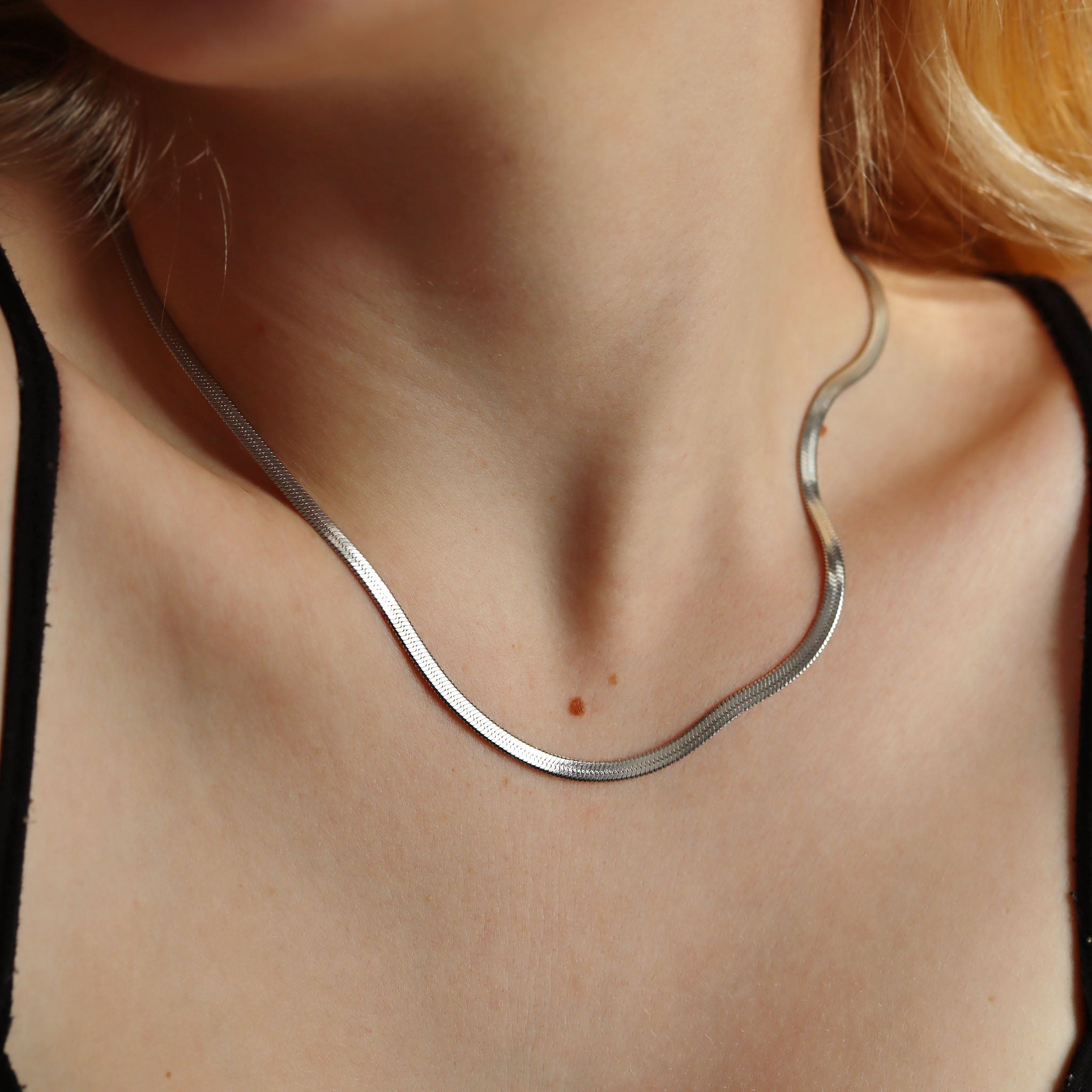 Silver Super Herringbone Chain Necklace 18