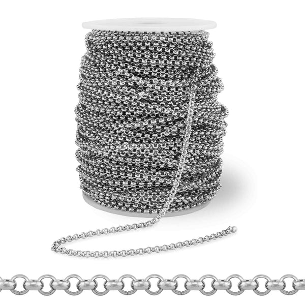 3mm Stainless Steel Rolo Permanent Jewelry Chain By The Foot / SPL1001