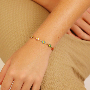 Multi Colored Floral Chain Bracelet 