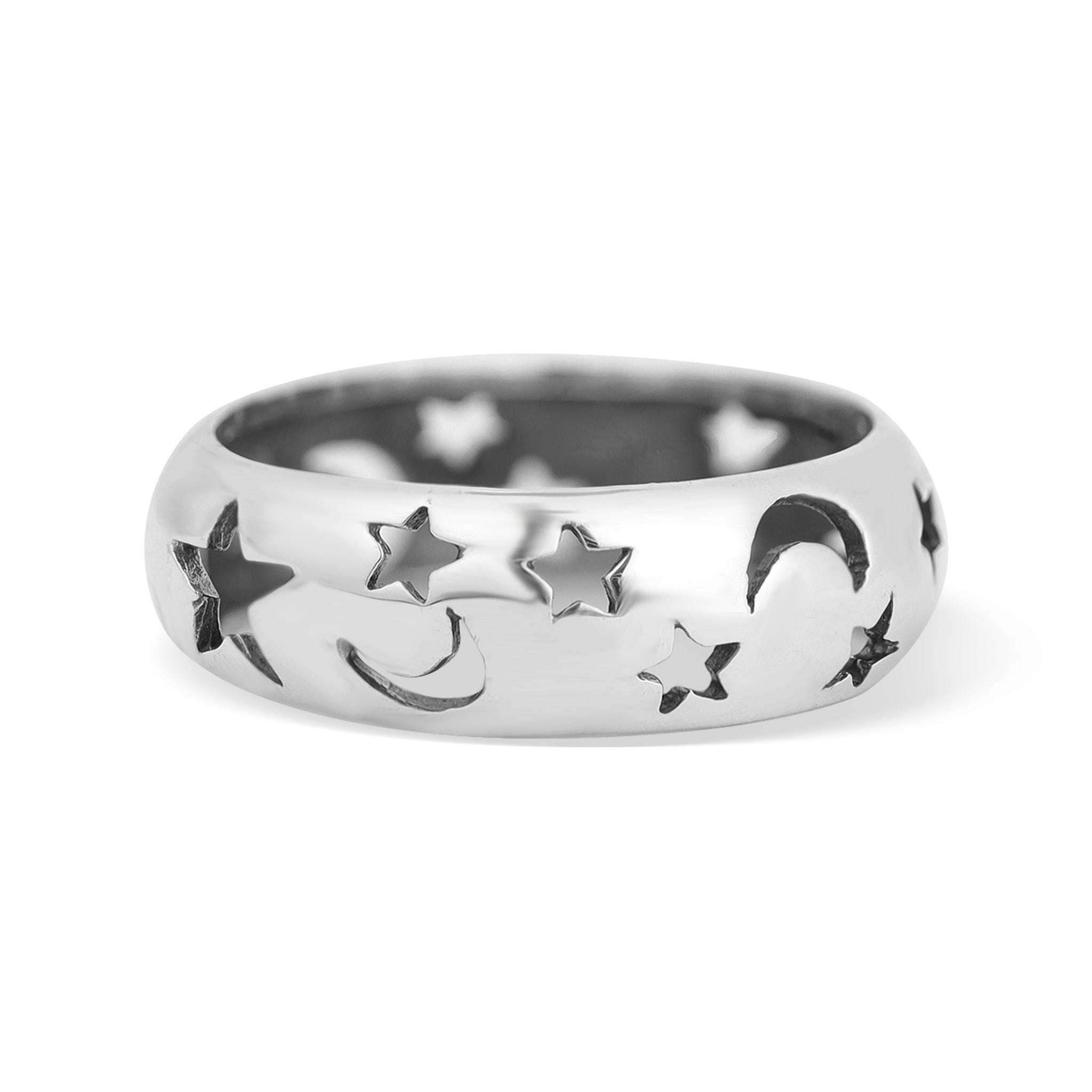 Sterling Silver Stars and Moon Band Ring / SSR0169
