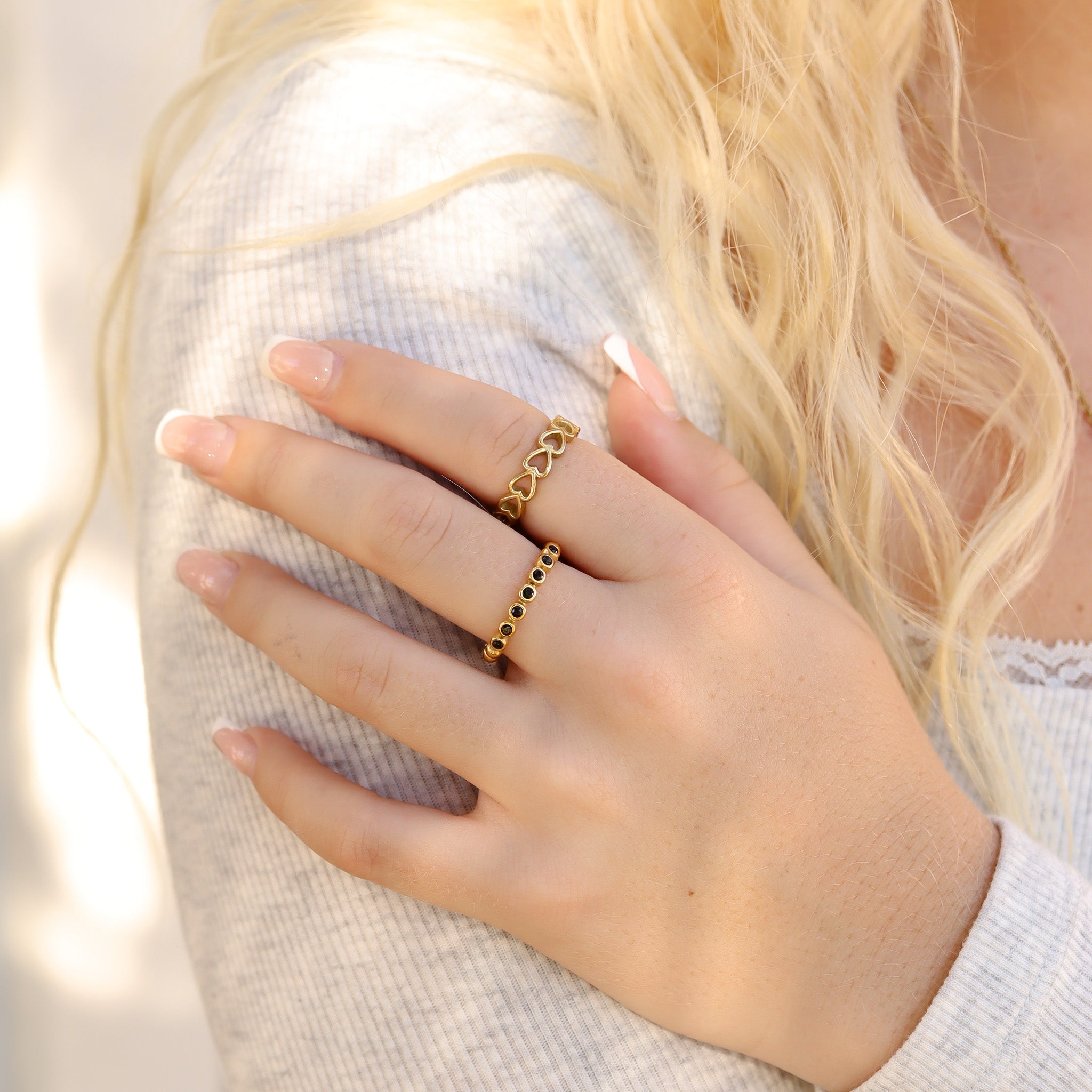18k Gold PVD Rostfritt stål Bärade CZ -staplingsring / CSR0007