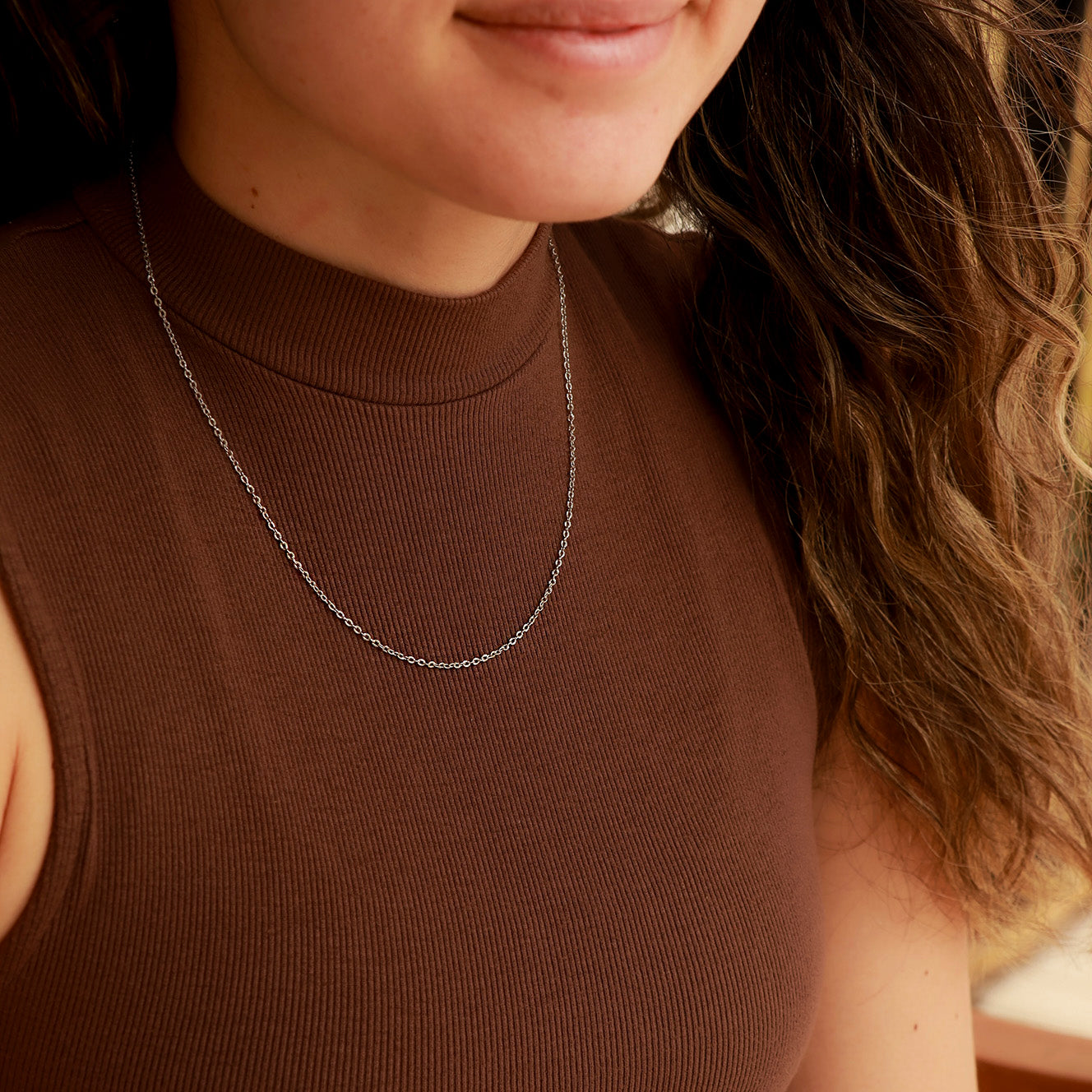 18K Gold PVD Stainless Steel Crimped Oval Link Chain Necklace / CHN3012