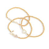 18K Gold PVD Stainless Steel Stone Love Metal Beaded Stretch Bracelet