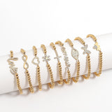 18K Gold PVD Stainless Steel Stone Love Metal Beaded Stretch Bracelet