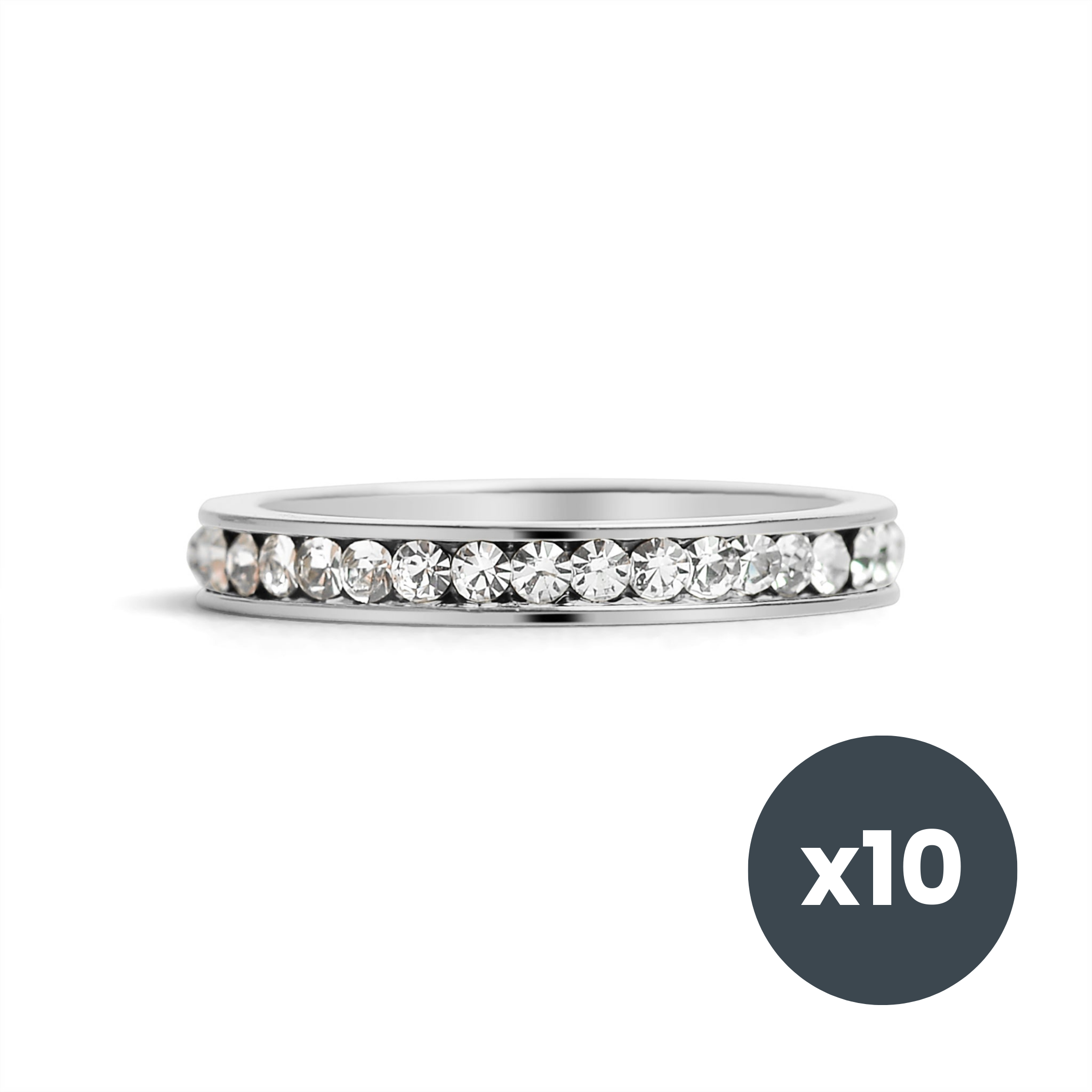 10-pack - CZ Eternity Ring i rostfritt stål - April/Diamond - Storlek 3 / ETR1000