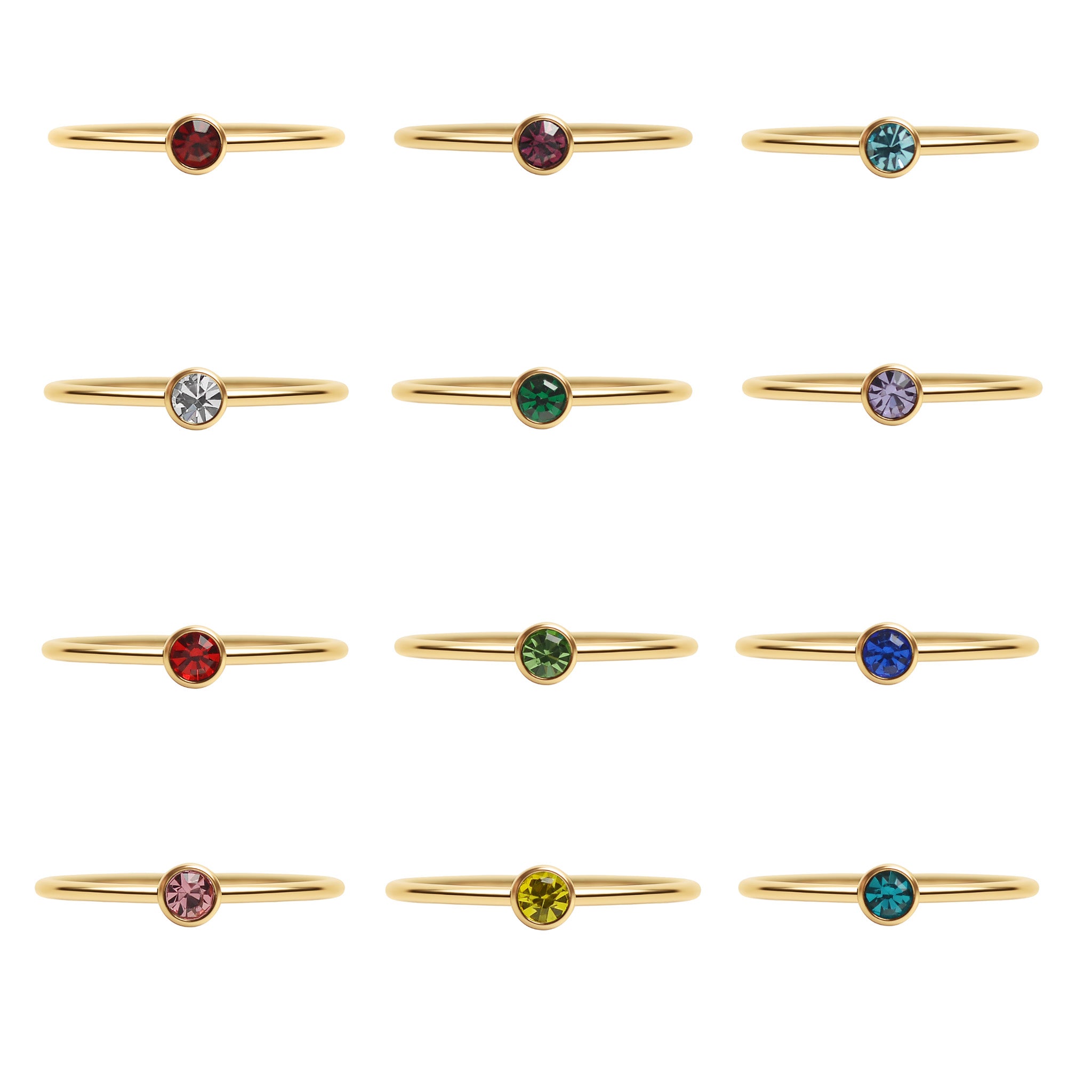 76 PC 18K Gold PVD -belagd rostfritt stål Birthstone Stacking Ring Set / BND0004