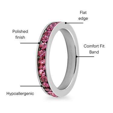 Pink CZ Center Flat Ring Features Graphic