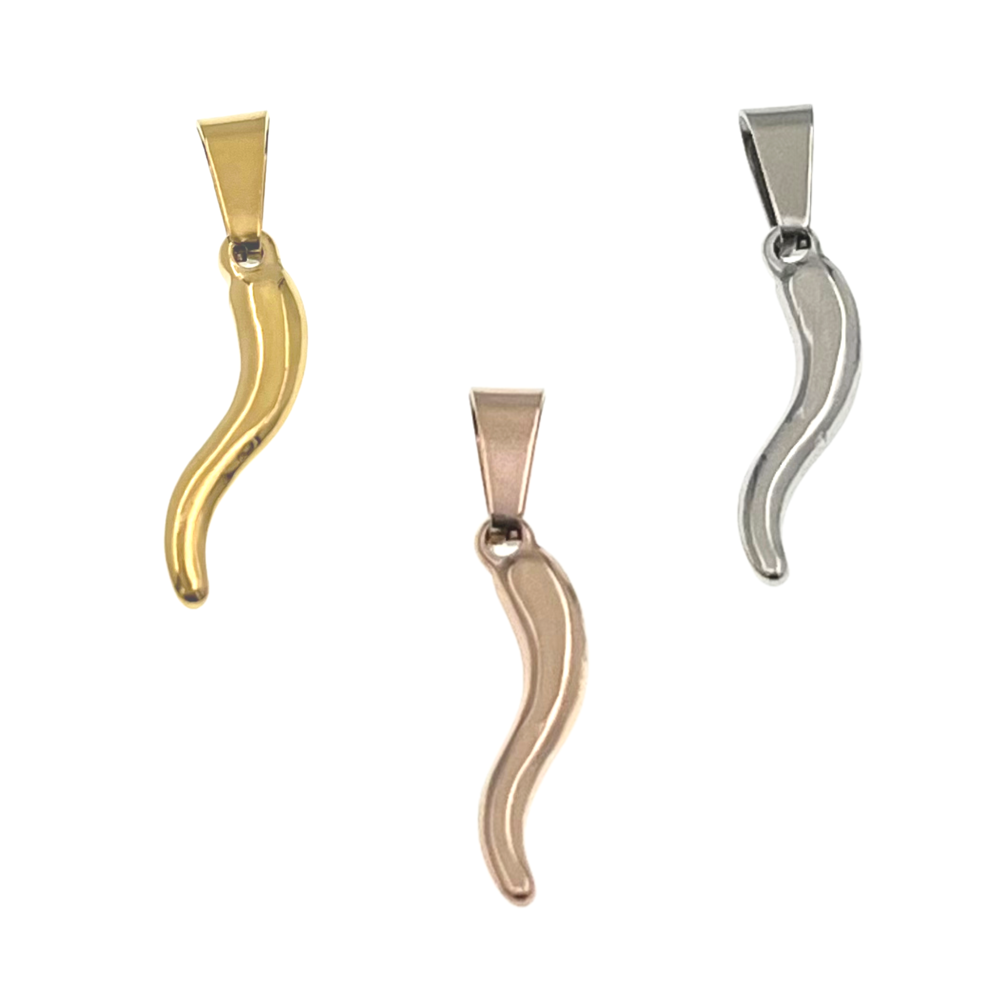 Small Italian Horn "Cornicello" Stainless Steel Pendant / PDJ5002