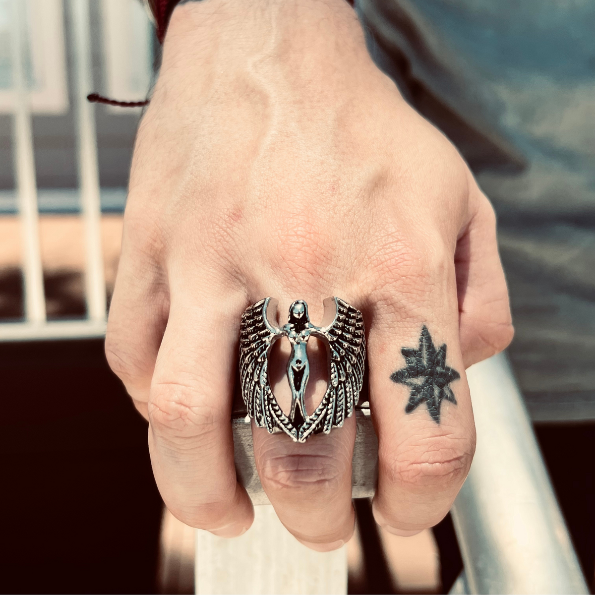 Large Detailed Naked Angel Stainless Steel Ring Scr4004