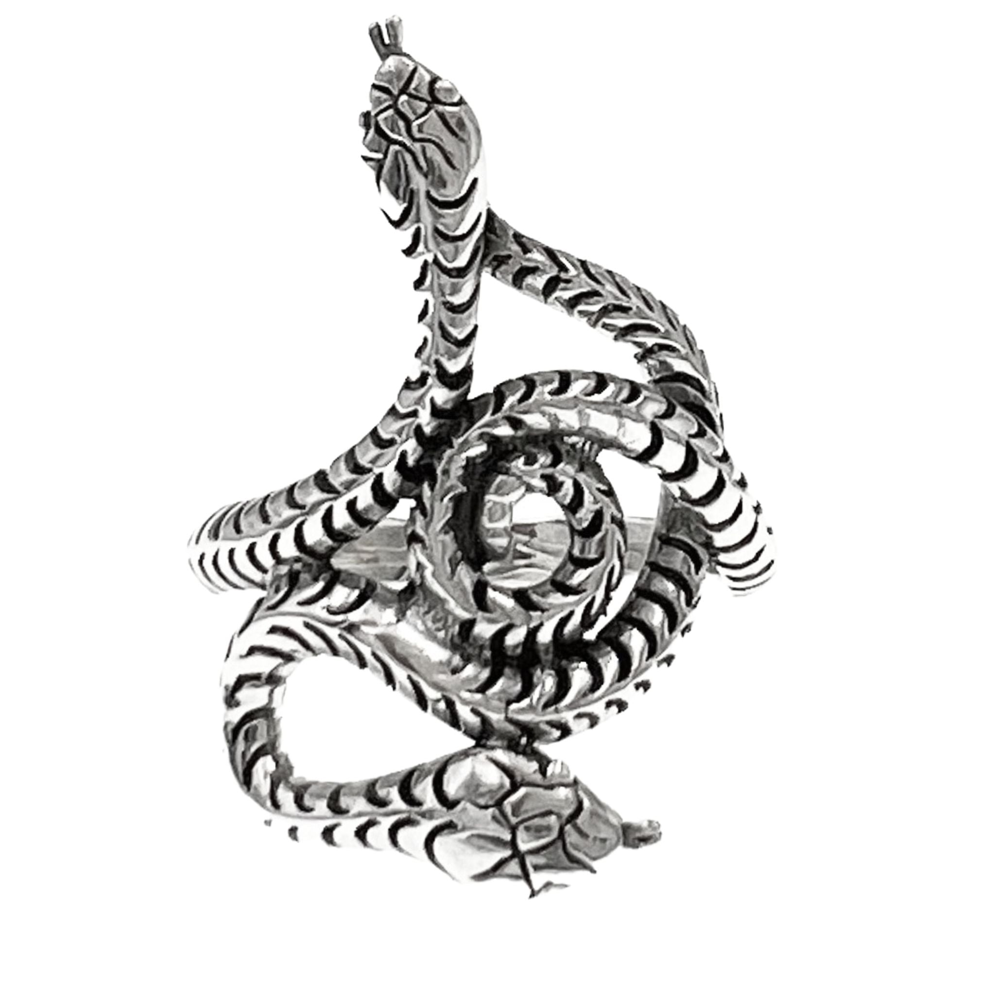 Sterling Silver 2 Coiled Snakes Ring / SSR0055
