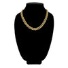 Gold PVD Coated over brass cubic zirconia cuban chain on a black velvet bust.